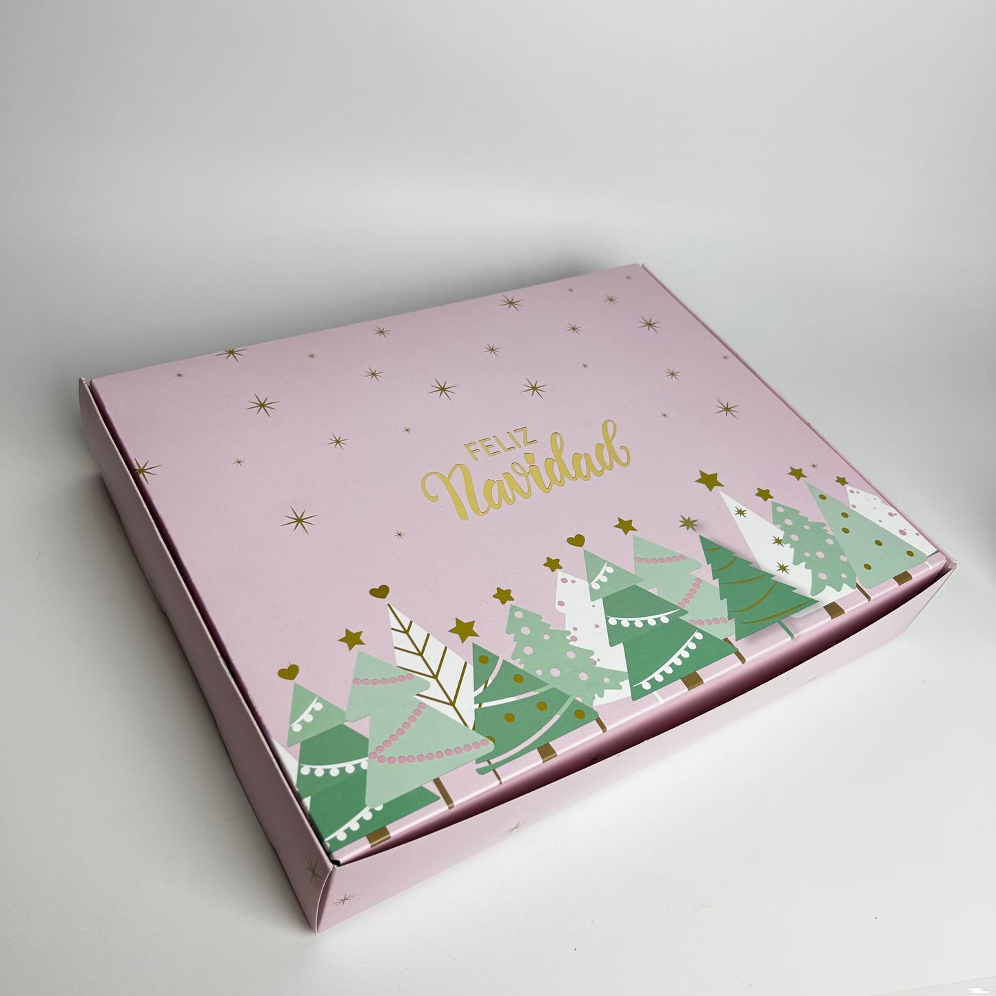 Caja 28x22x5 cm Navidad Rosadas c/ Folia Dorada