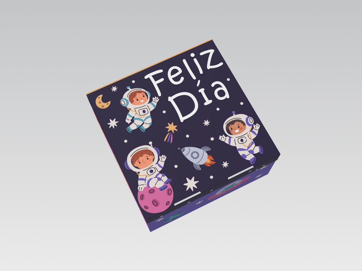Caja 20x20x10 cm Astronautas Feliz Día