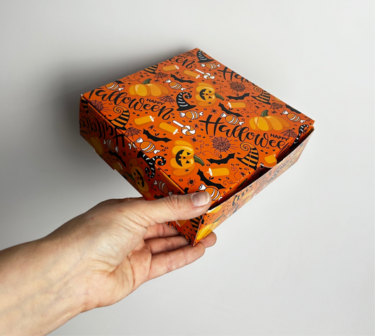 Caja 16x16x5 cm diseño Halloween Naranja