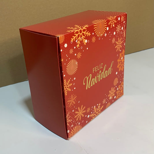 Caja 22x22x7 cm Feliz Navidad Roja c/folia dorada
