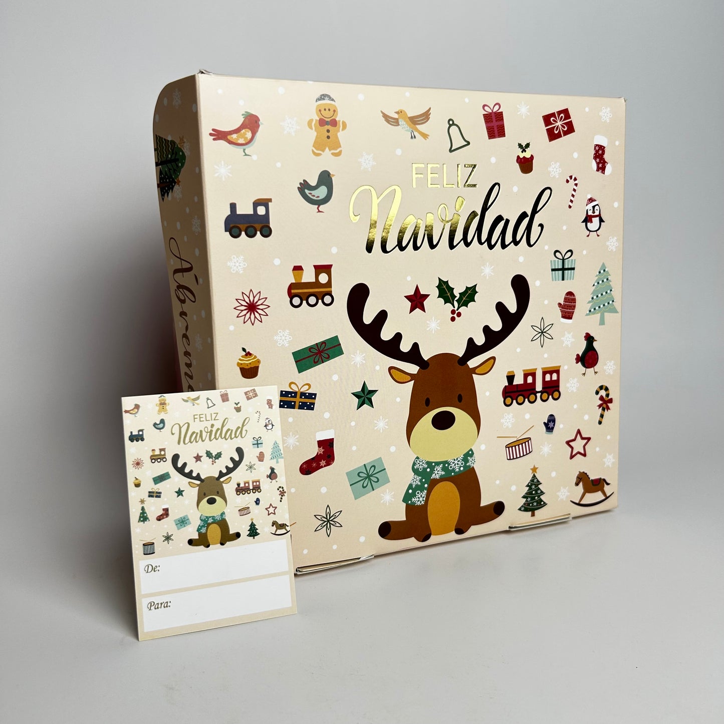 Caja 20x20x10 cm Navidad para niños c/ Folia Dorada