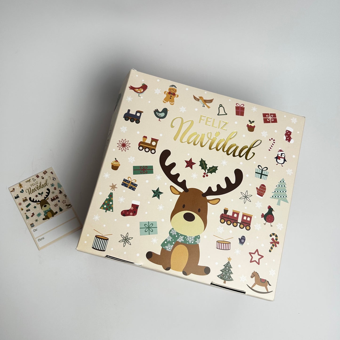 Caja 20x20x10 cm Navidad para niños c/ Folia Dorada