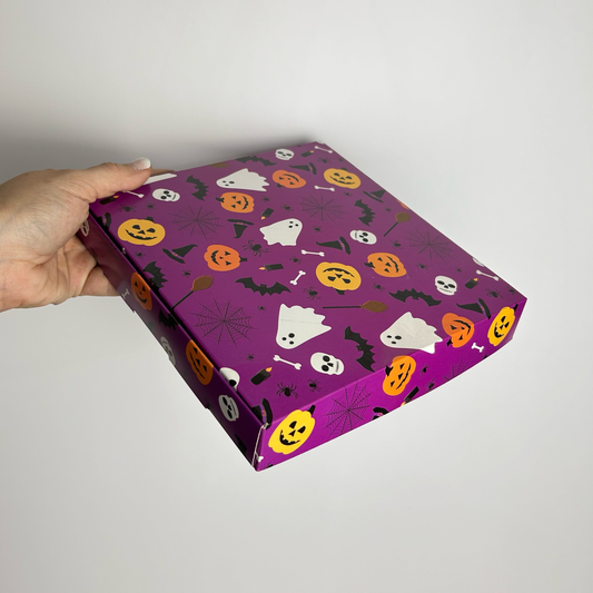 Caja 19x19x3 cm diseño Halloween Morado