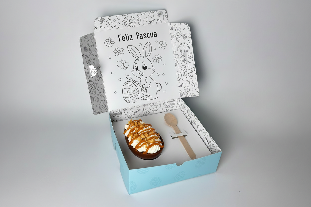 Pack Pascua - 10 cajas de 20x20x7 cm + 10 cunas para huevo de 12 a 15 cm + 10 cucharas de madera