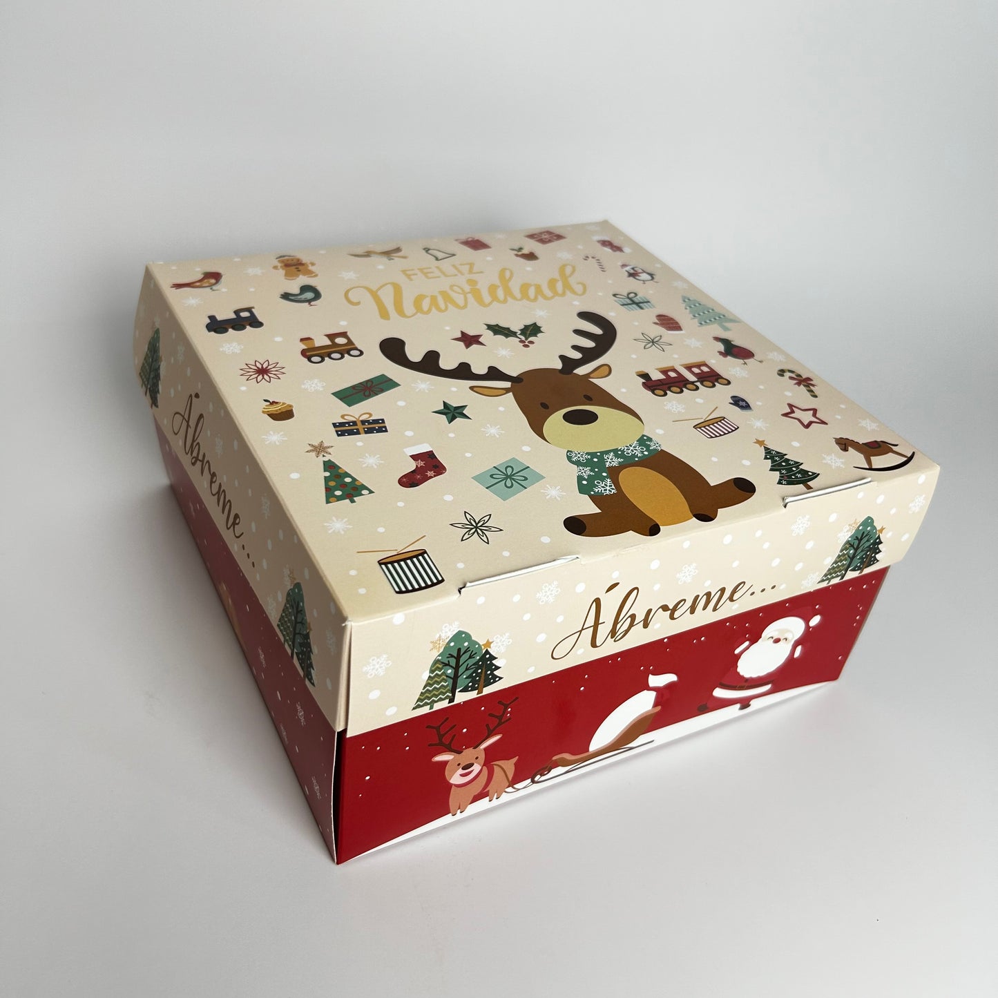 Caja 20x20x10 cm Navidad para niños c/ Folia Dorada