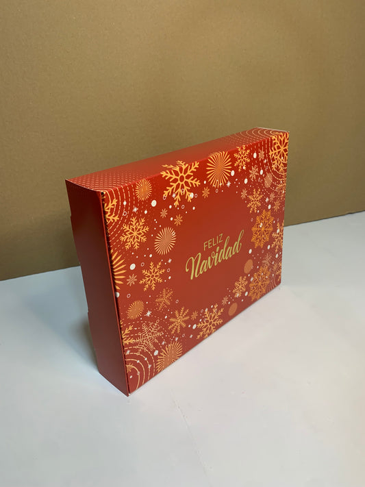 Caja 28x22x5 cm Feliz Navidad Roja c/folia dorada
