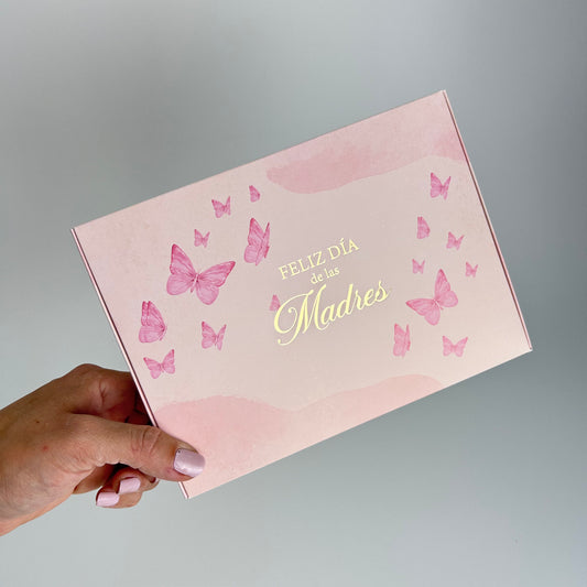 Caja 19x14x3 cm Mariposas c/Folia Dorada - Día de las Madres
