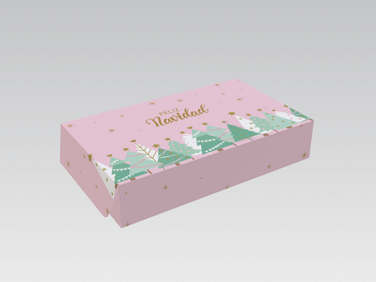 Caja 30x18x6 cm Navidad Rosada c/ Folia Dorada