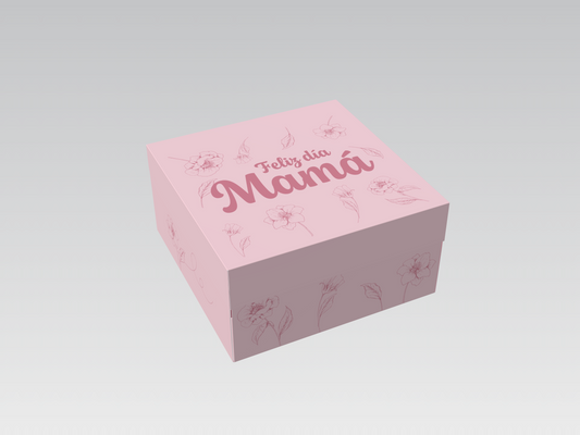 Caja 20x20x10 cm Mamá Feliz Día flores