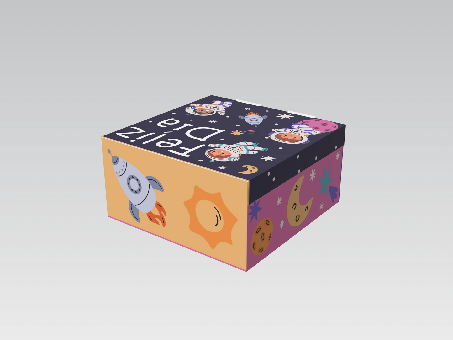 Caja 20x20x10 cm Astronautas Feliz Día