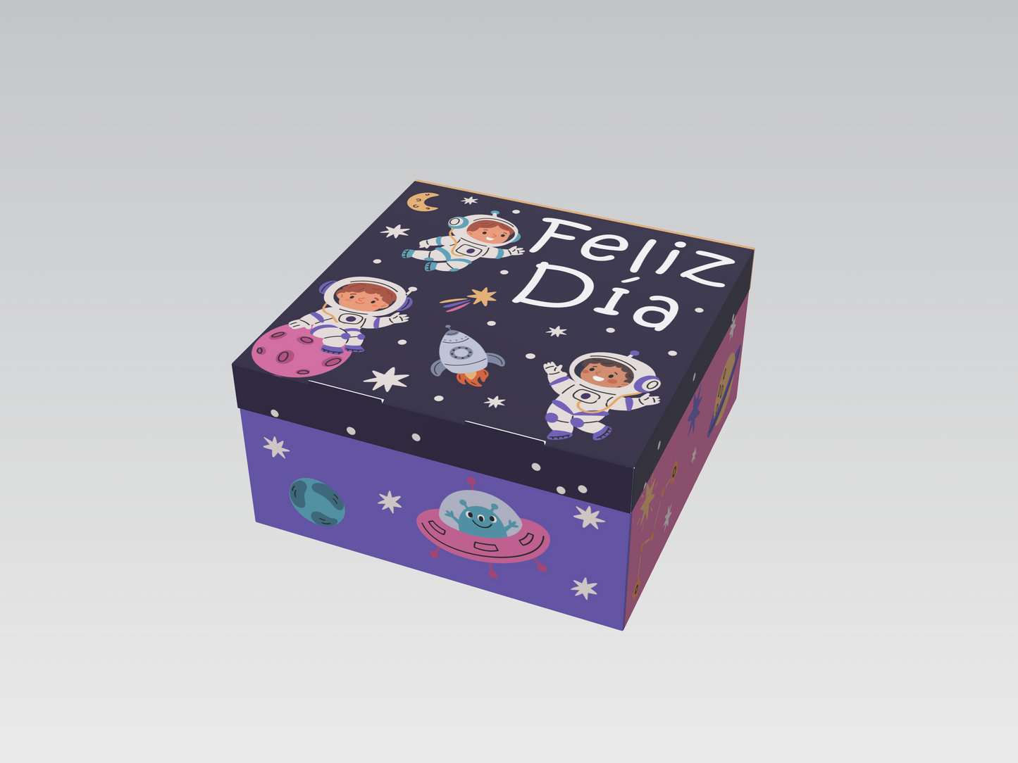 Caja 20x20x10 cm Astronautas Feliz Día